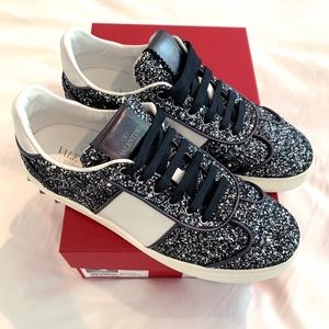 Valentino Garavani Flycrew Noir Glitter Sneakers